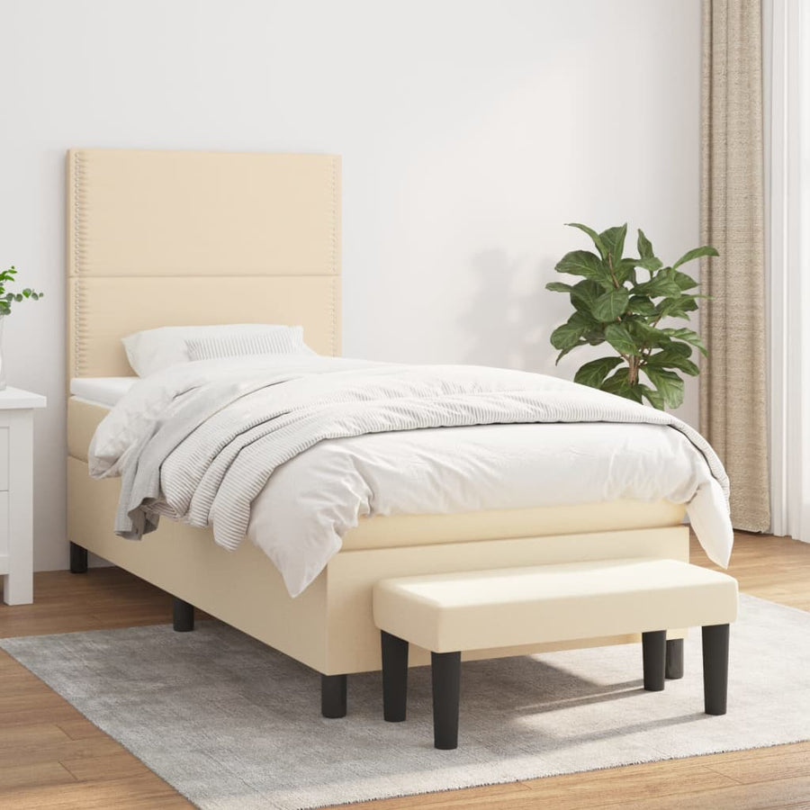 Boxspring Met Matras Stof Kleurig Crème 90 x 190 cm Effen met spijkers