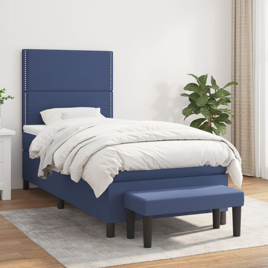 Boxspring Met Matras Stof Blauw 90 x 190 cm Effen met spijkers