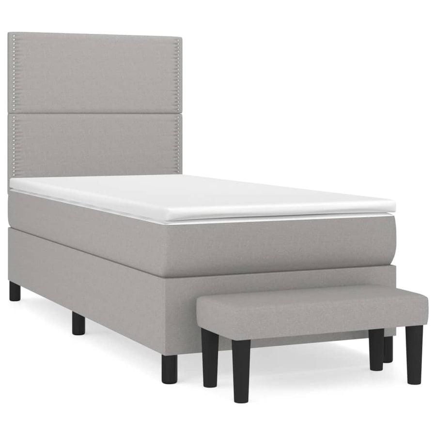 Boxspring Met Matras Stof Lichtgrijs 90 x 200 cm Effen met spijkers