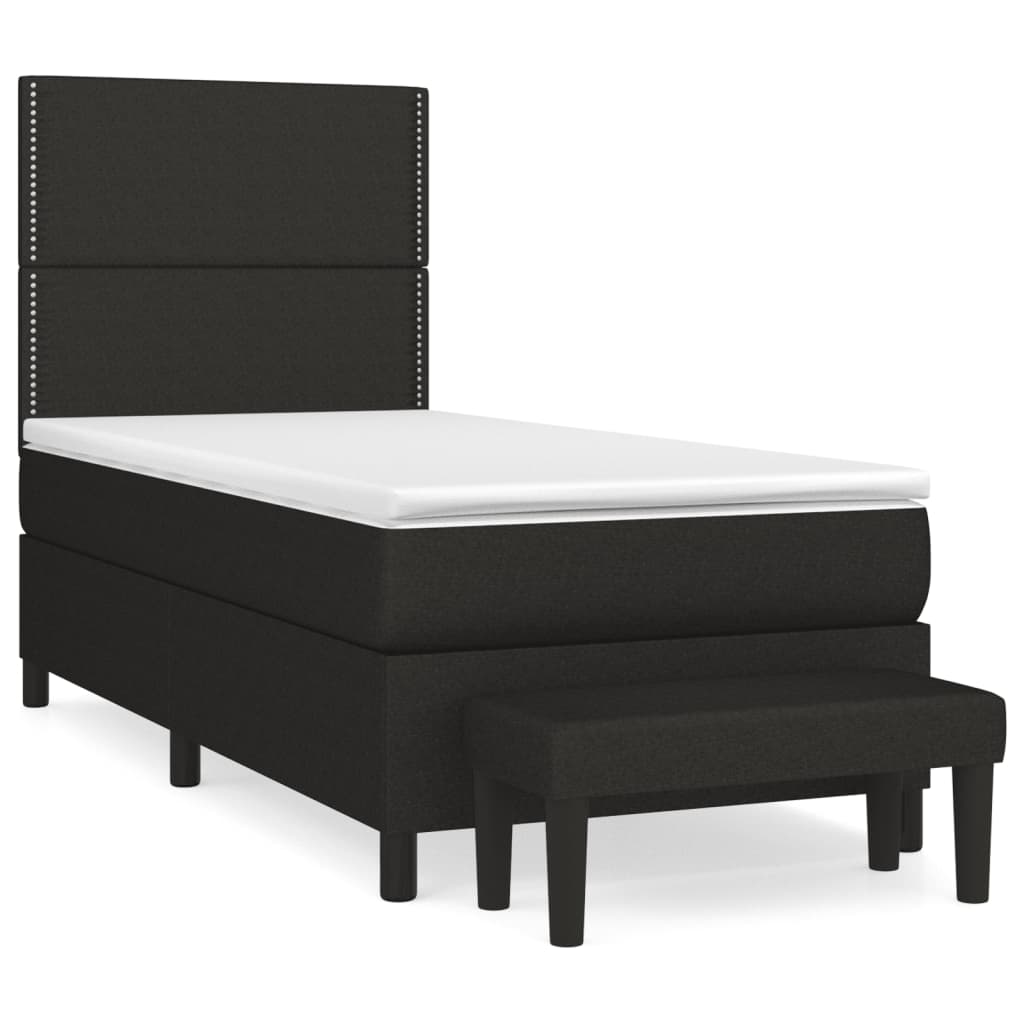Boxspring Met Matras Stof Zwart 90 x 200 cm Effen met spijkers