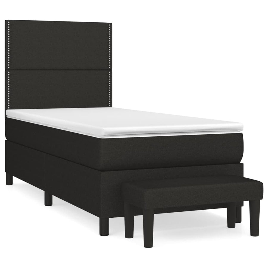 Boxspring Met Matras Stof Zwart 90 x 200 cm Effen met spijkers