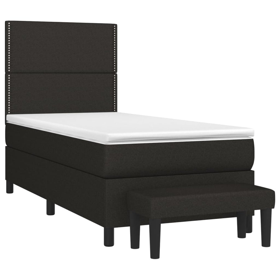 Boxspring Met Matras Stof Zwart 90 x 200 cm Effen met spijkers