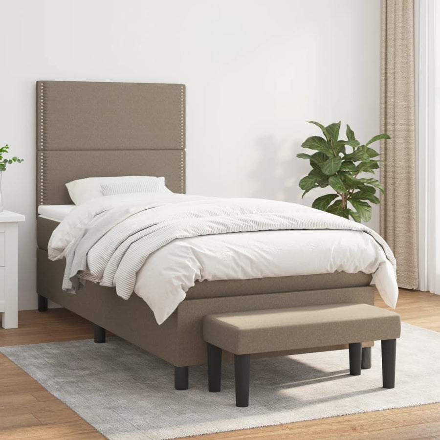 Boxspring Met Matras Stof Taupe 90 x 200 cm Effen met spijkers