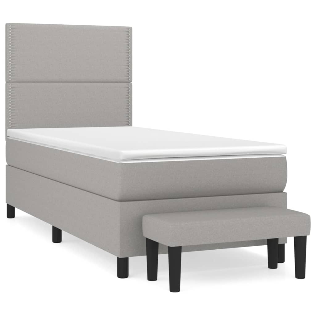Boxspring Met Matras Stof Lichtgrijs 100 x 200 cm Effen met spijkers