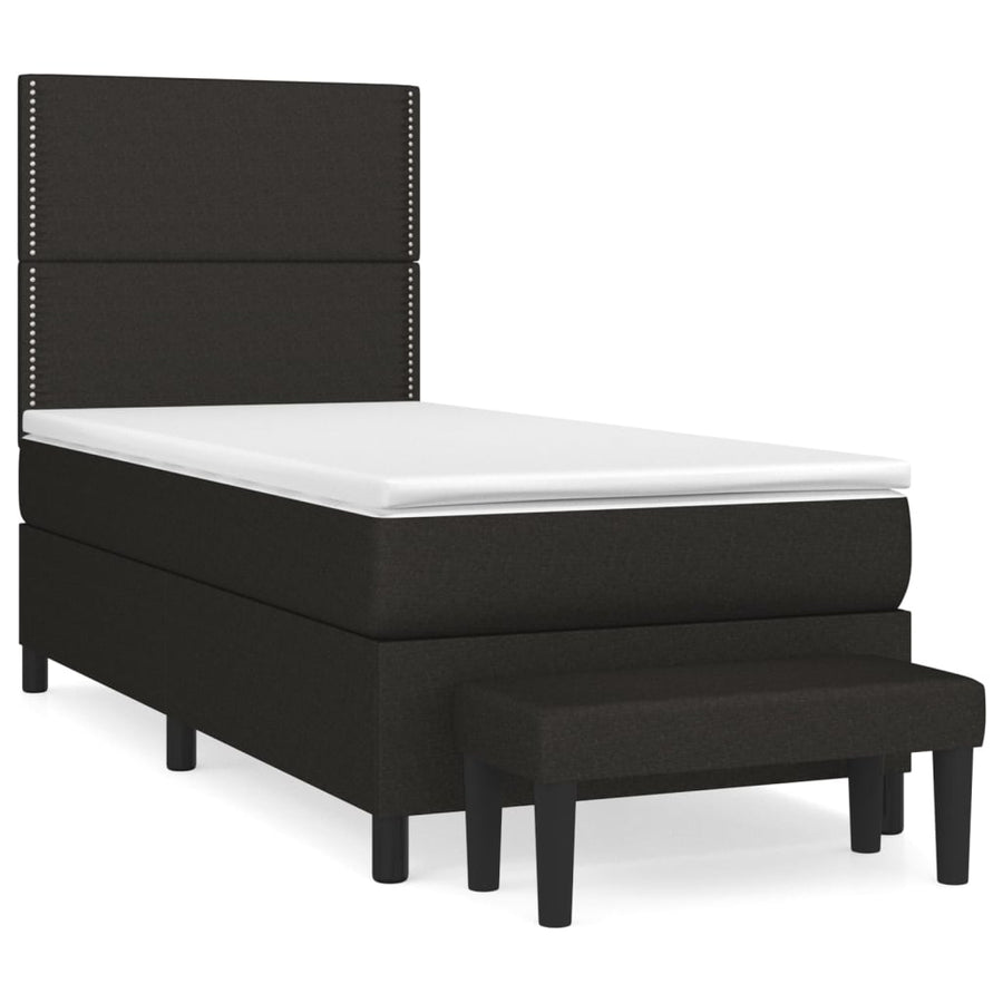 Boxspring Met Matras Stof Zwart 100 x 200 cm Effen met spijkers