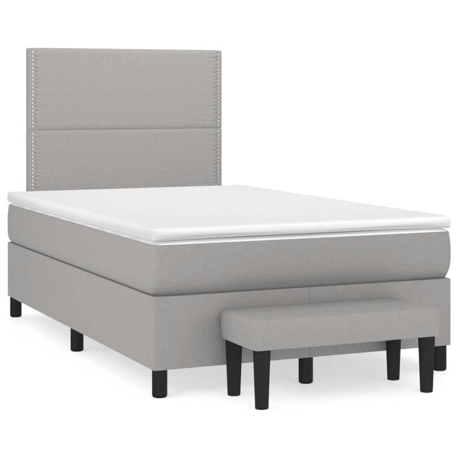 Boxspring Met Matras Stof Lichtgrijs 120 x 200 cm Effen met spijkers