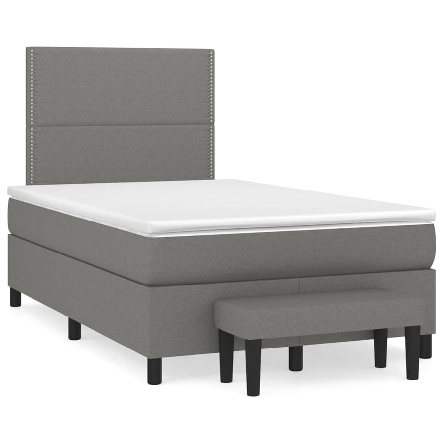 Boxspring Met Matras Stof Donkergrijs 120 x 200 cm Effen met spijkers