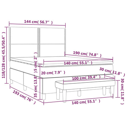 Boxspring Met Matras Stof Lichtgrijs 140 x 190 cm Effen met spijkers