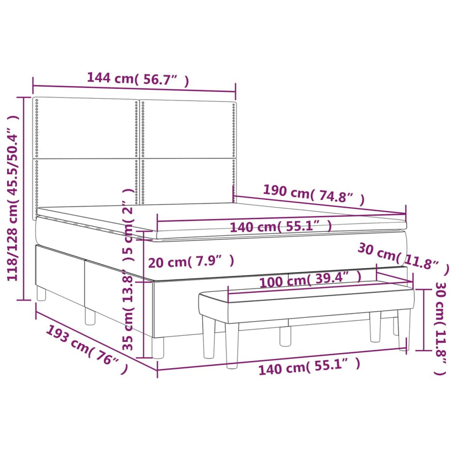Boxspring met matras stof donkerbruin 140x190 cm 140 x 190 cm Donkerbruin