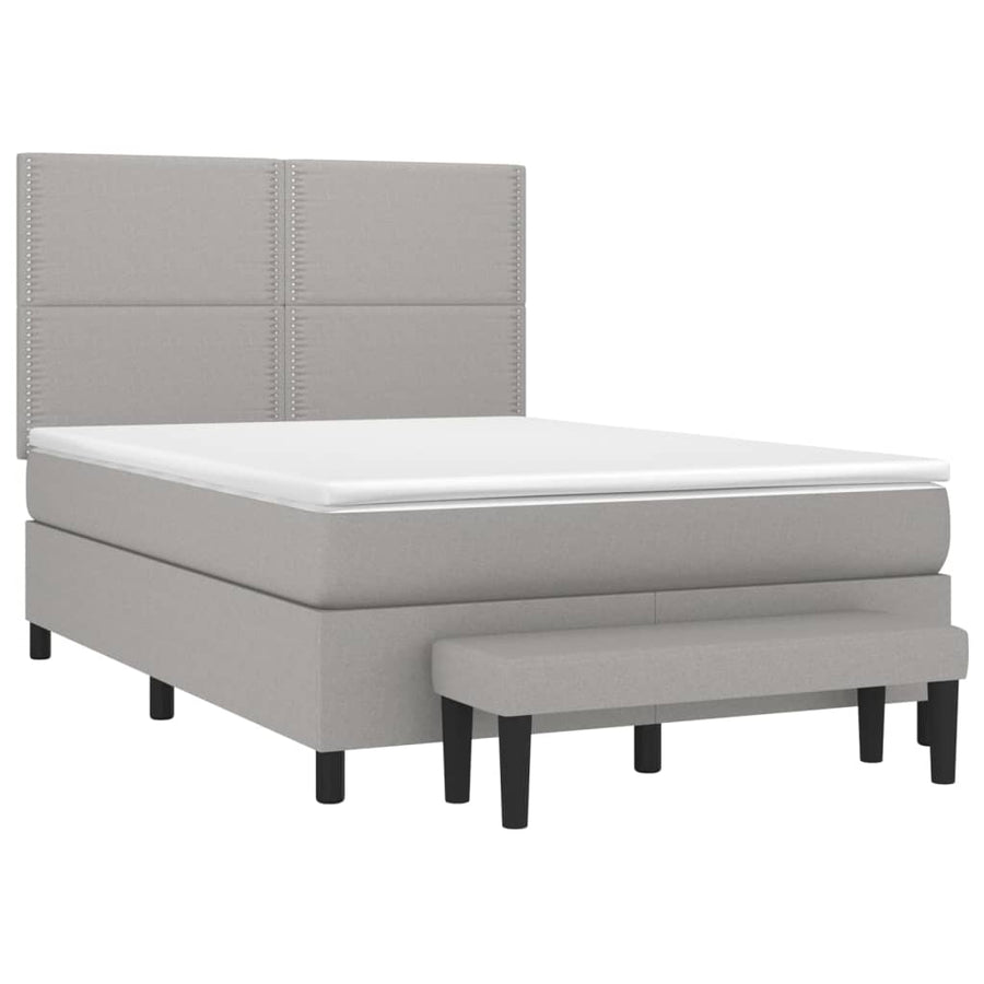 Boxspring Met Matras Stof Lichtgrijs 140 x 200 cm Effen met spijkers