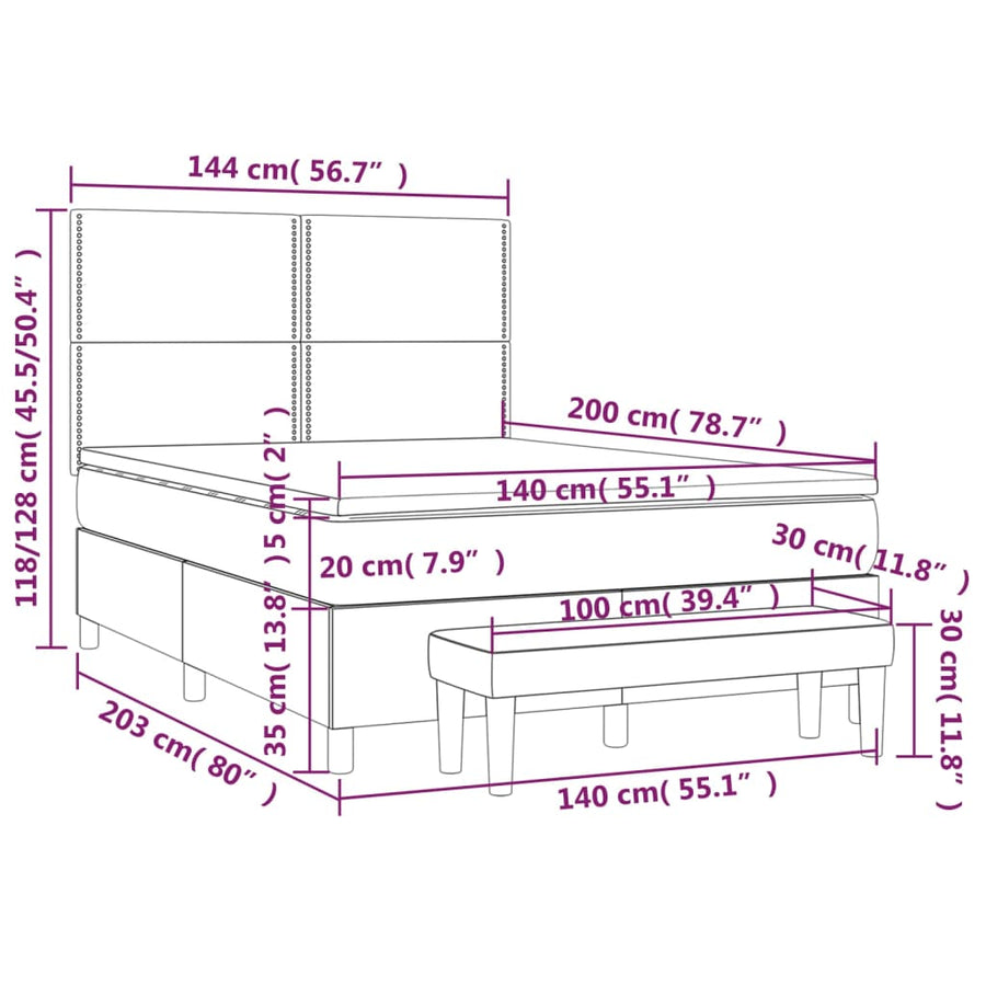 Boxspring met matras stof donkerbruin 140x200 cm 140 x 200 cm Effen met spijkers