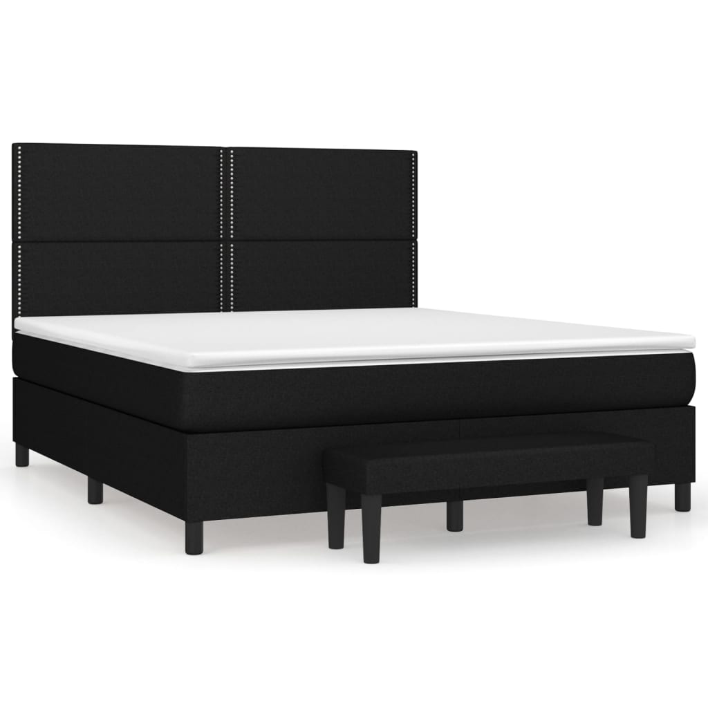 Boxspring Met Matras Stof Zwart 160 x 200 cm Effen met spijkers