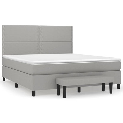 Boxspring Met Matras Stof Lichtgrijs 180 x 200 cm Effen met spijkers