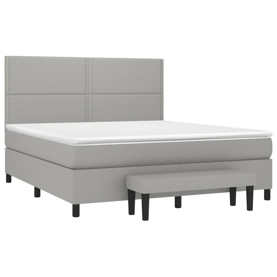 Boxspring Met Matras Stof Lichtgrijs 180 x 200 cm Effen met spijkers