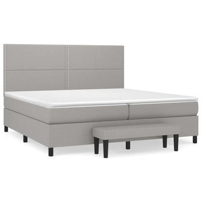 Boxspring Met Matras Stof Lichtgrijs 200 x 200 cm Effen met spijkers