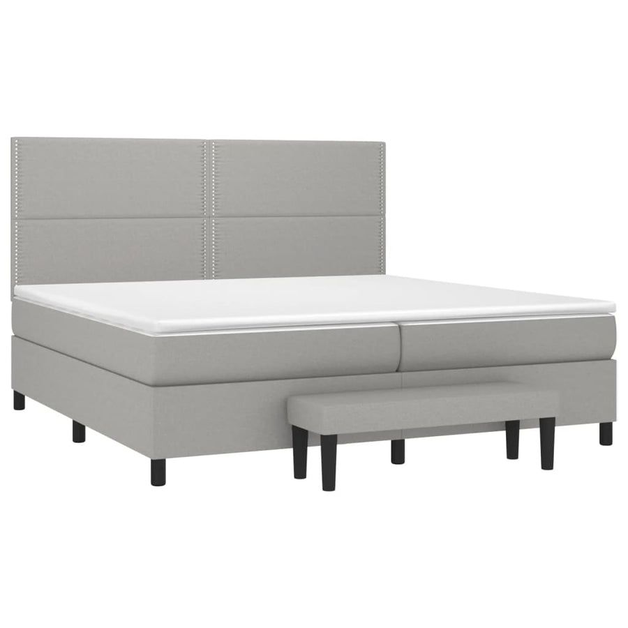Boxspring Met Matras Stof Lichtgrijs 200 x 200 cm Effen met spijkers