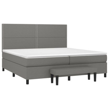 Boxspring Met Matras Stof Donkergrijs 200 x 200 cm Effen met spijkers