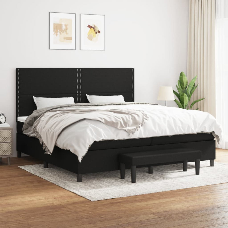 Boxspring Met Matras Stof Zwart 200 x 200 cm Effen met spijkers