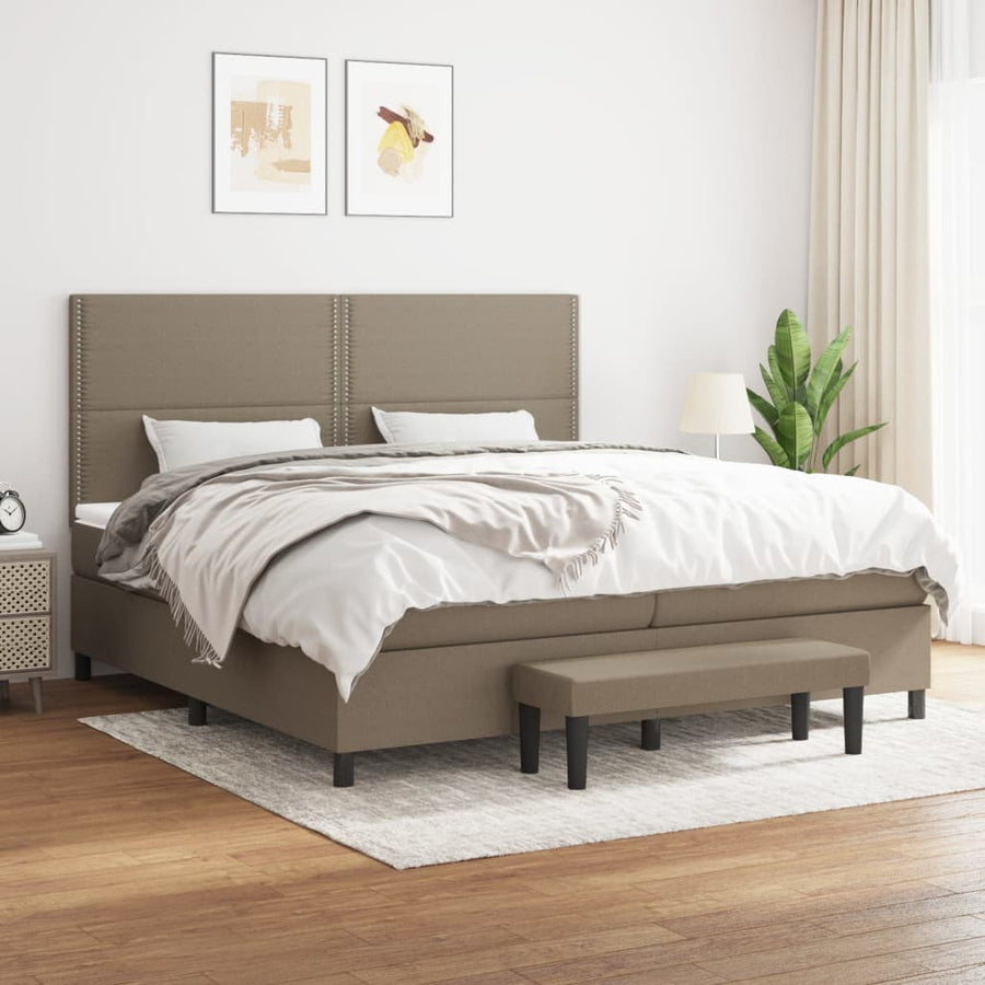 Boxspring Met Matras Stof Taupe 200 x 200 cm Effen met spijkers