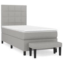 Boxspring Met Matras Stof Lichtgrijs 80 x 200 cm Blok met vierkanten