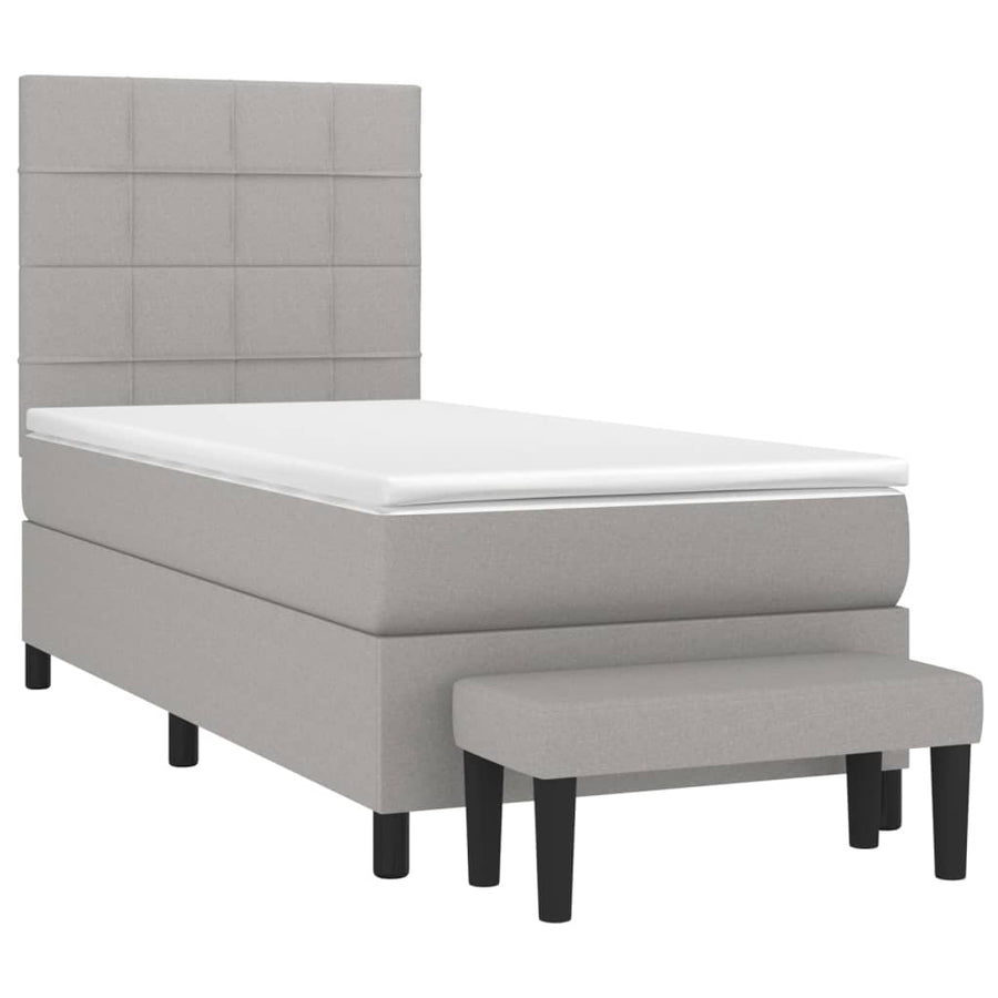 Boxspring Met Matras Stof Lichtgrijs 80 x 200 cm Blok met vierkanten