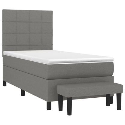 Boxspring Met Matras Stof Donkergrijs 80 x 200 cm Blok met vierkanten