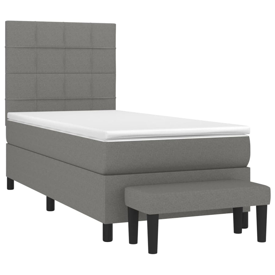 Boxspring Met Matras Stof Donkergrijs 80 x 200 cm Blok met vierkanten