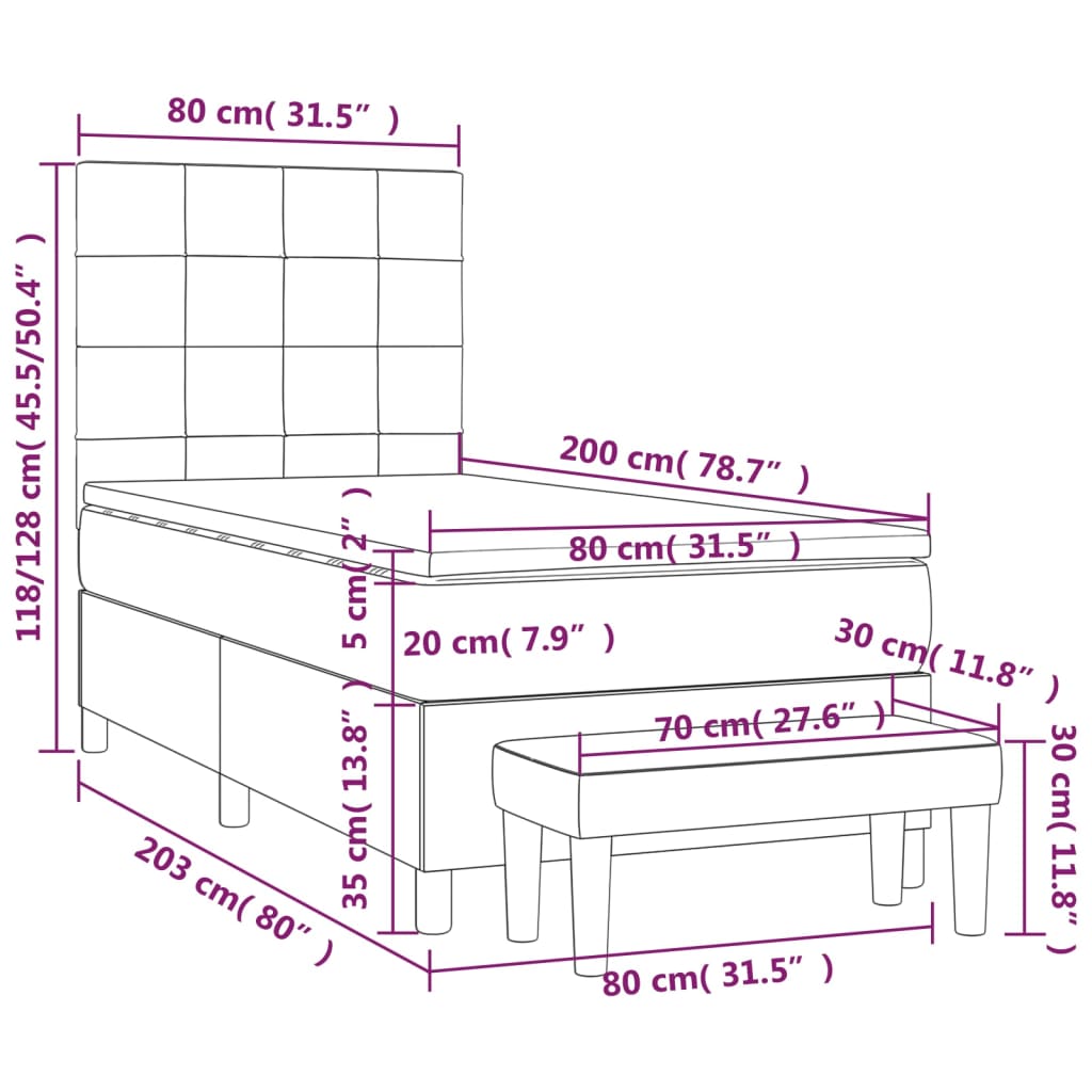 Boxspring met matras stof donkerbruin 80x200 cm
