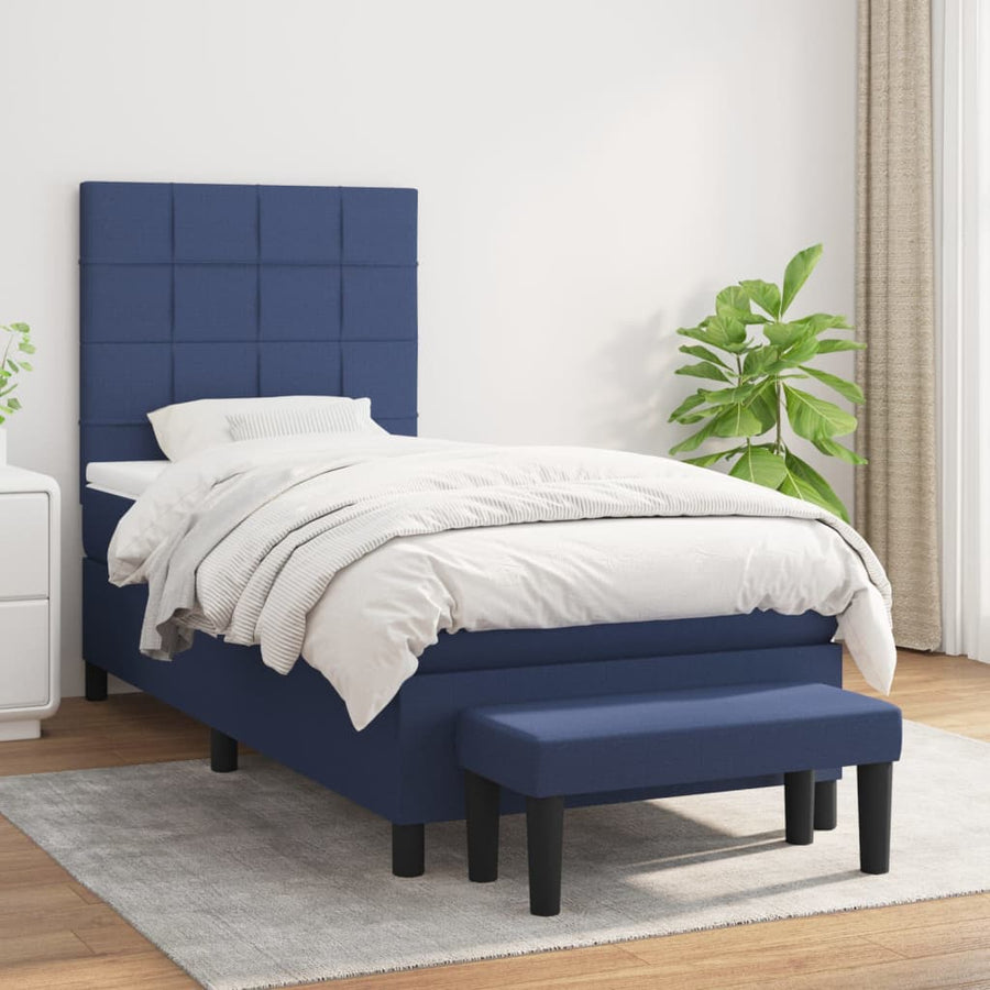 Boxspring met matras stof blauw 80x200 cm 80 x 200 cm Blok met vierkanten