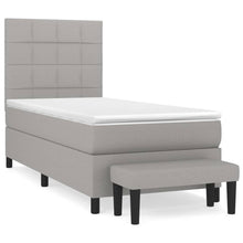 Boxspring Met Matras Stof Lichtgrijs 90 x 190 cm Blok met vierkanten
