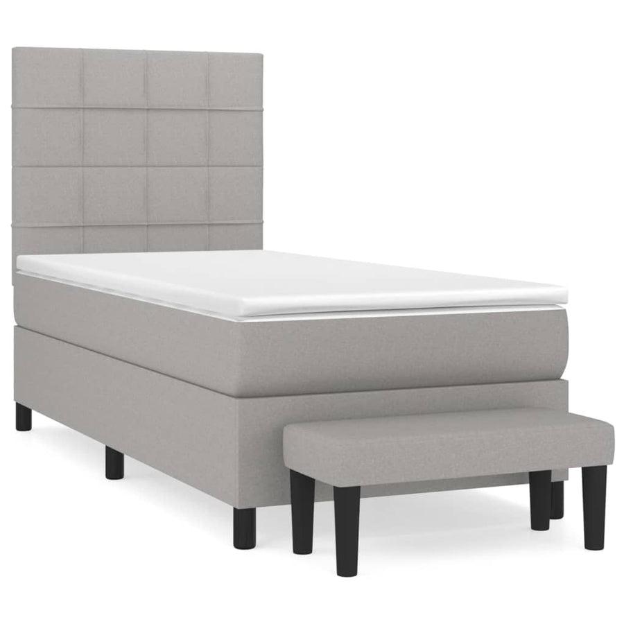 Boxspring Met Matras Stof Lichtgrijs 90 x 190 cm Blok met vierkanten