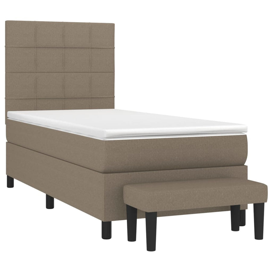 Boxspring Met Matras Stof Taupe 90 x 190 cm Blok met vierkanten