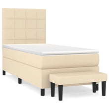 Boxspring Met Matras Stof Kleurig Crème 90 x 190 cm Blok met vierkanten