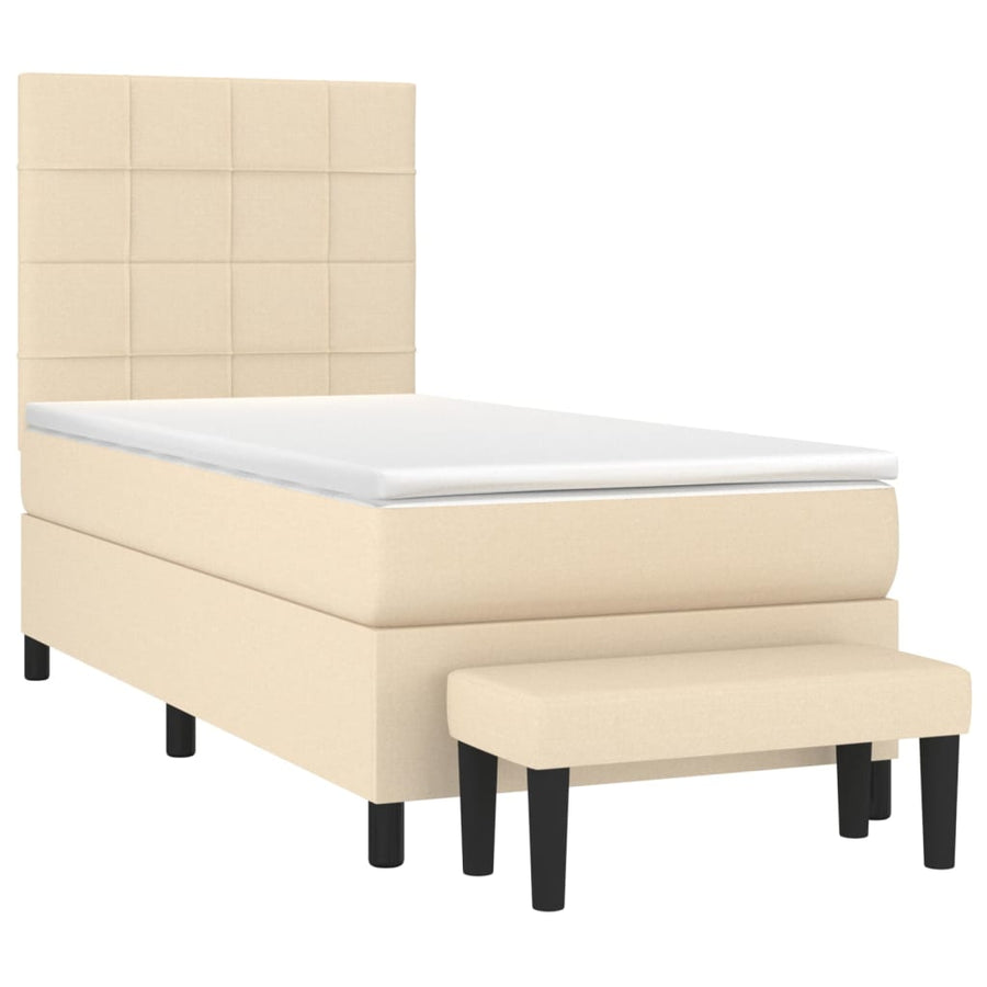 Boxspring Met Matras Stof Kleurig Crème 90 x 190 cm Blok met vierkanten