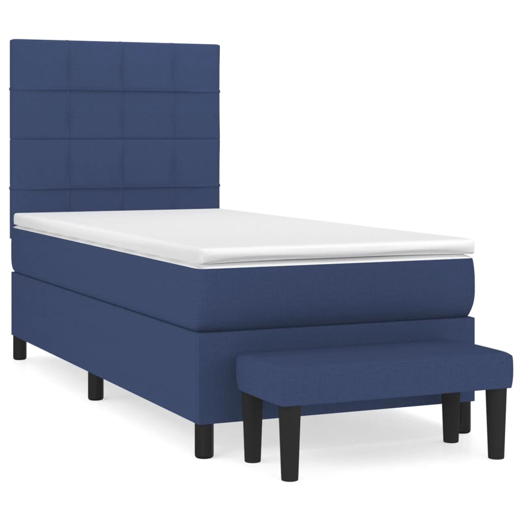 Boxspring Met Matras Stof Blauw 90 x 190 cm Blok met vierkanten