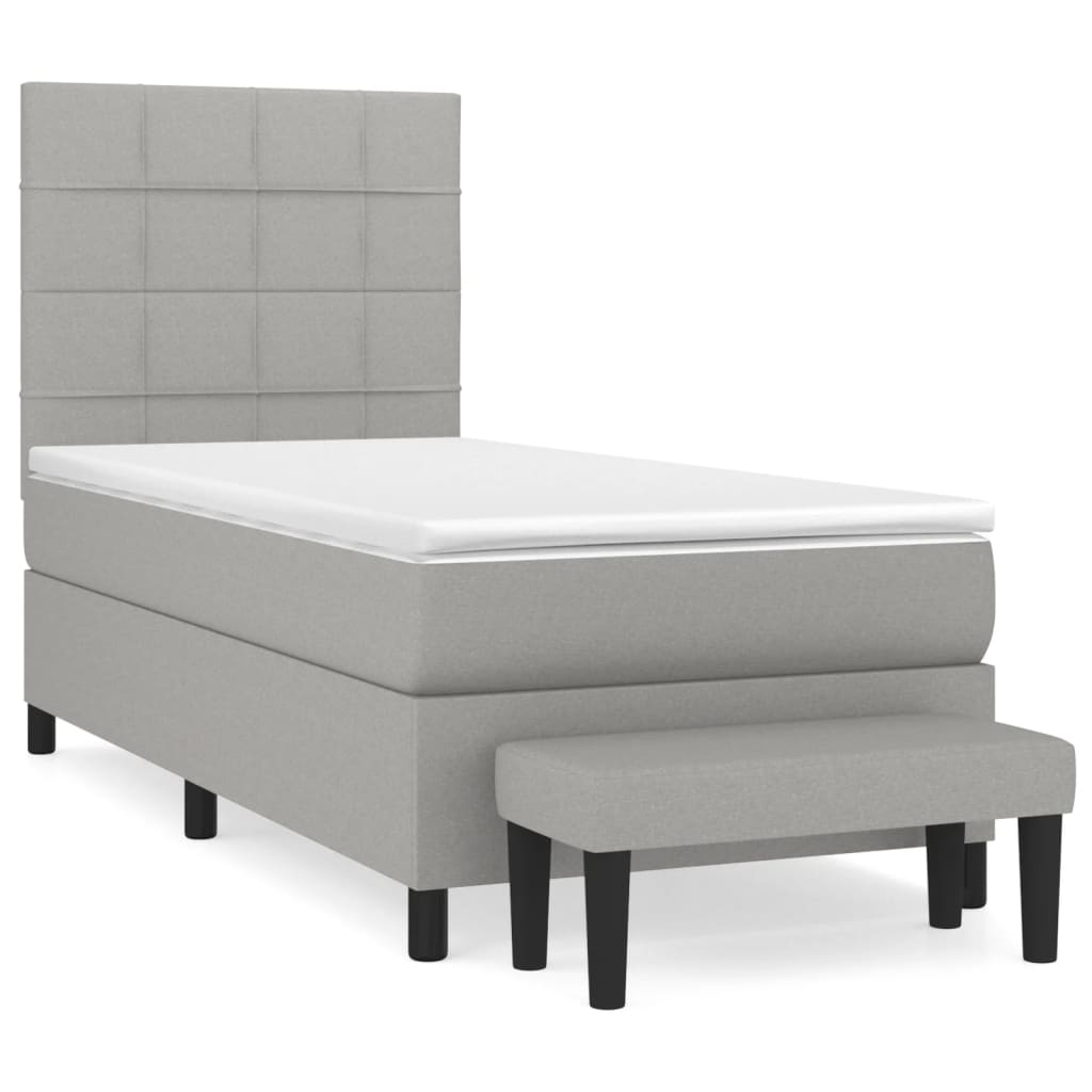Boxspring Met Matras Stof Lichtgrijs 90 x 200 cm Blok met vierkanten