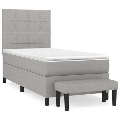 Boxspring Met Matras Stof Lichtgrijs 90 x 200 cm Blok met vierkanten