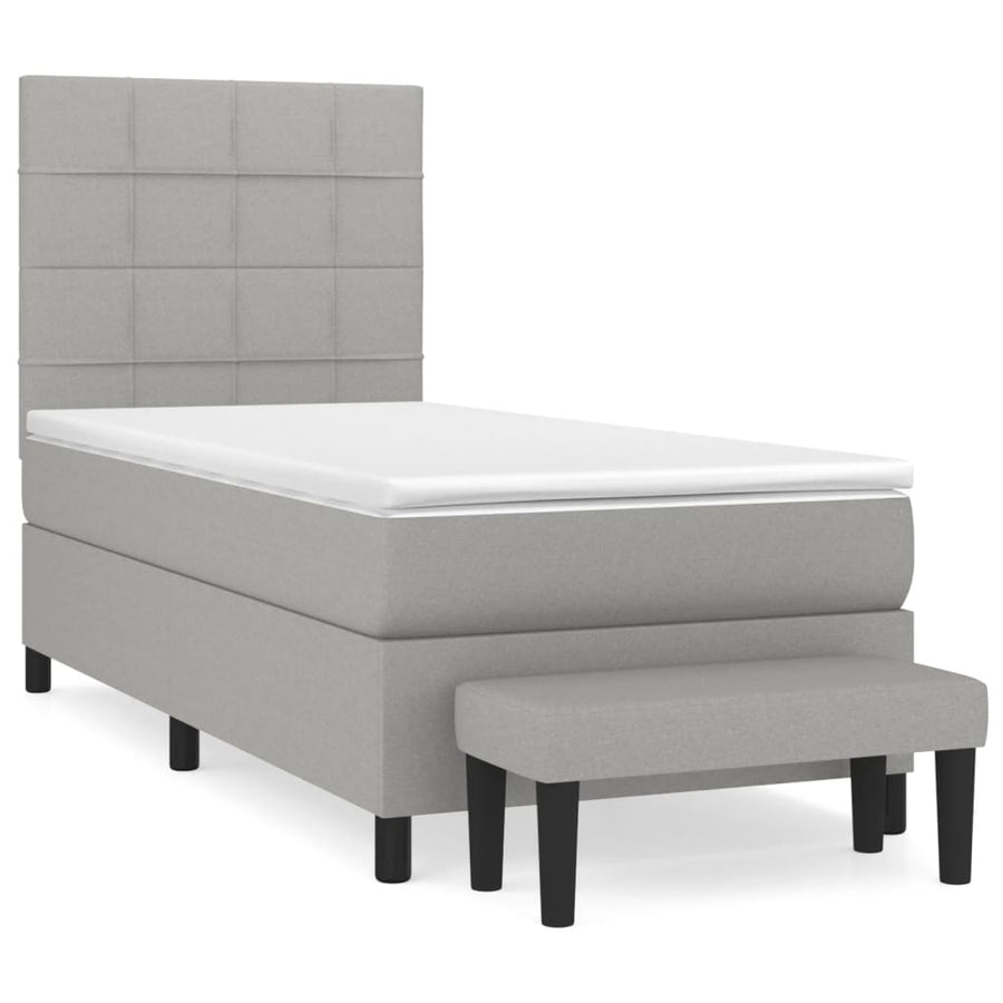 Boxspring Met Matras Stof Lichtgrijs 90 x 200 cm Blok met vierkanten