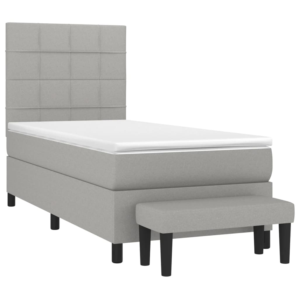 Boxspring Met Matras Stof Lichtgrijs 90 x 200 cm Blok met vierkanten