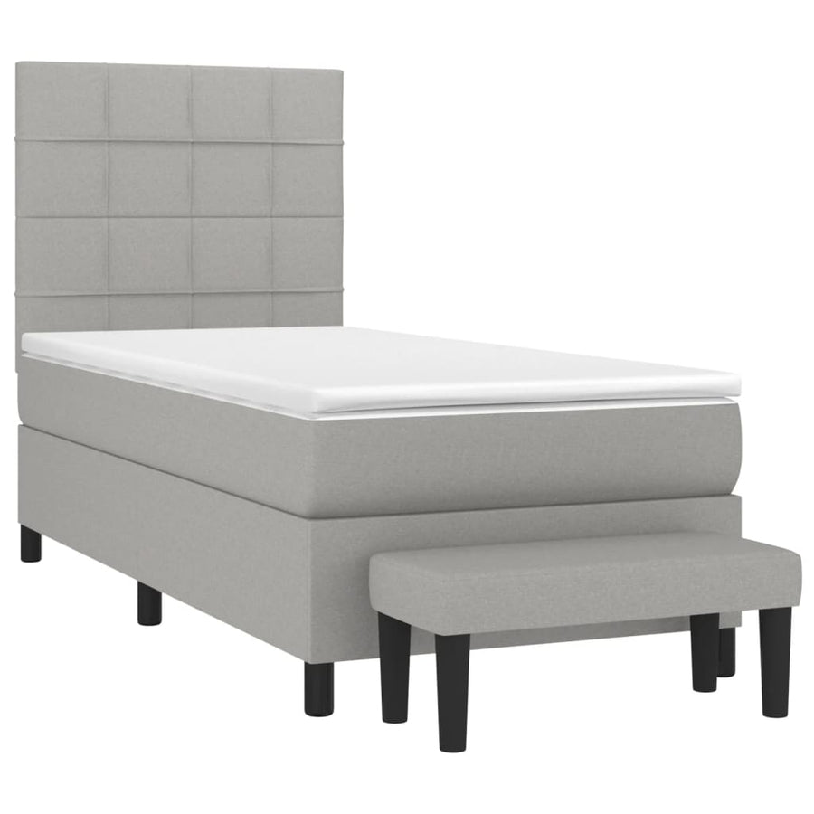 Boxspring Met Matras Stof Lichtgrijs 90 x 200 cm Blok met vierkanten