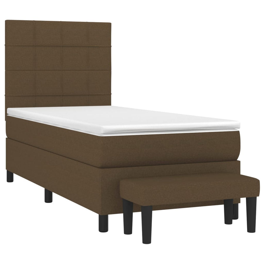 Boxspring Met Matras Stof Donkerbruin 90 x 200 cm Blok met vierkanten