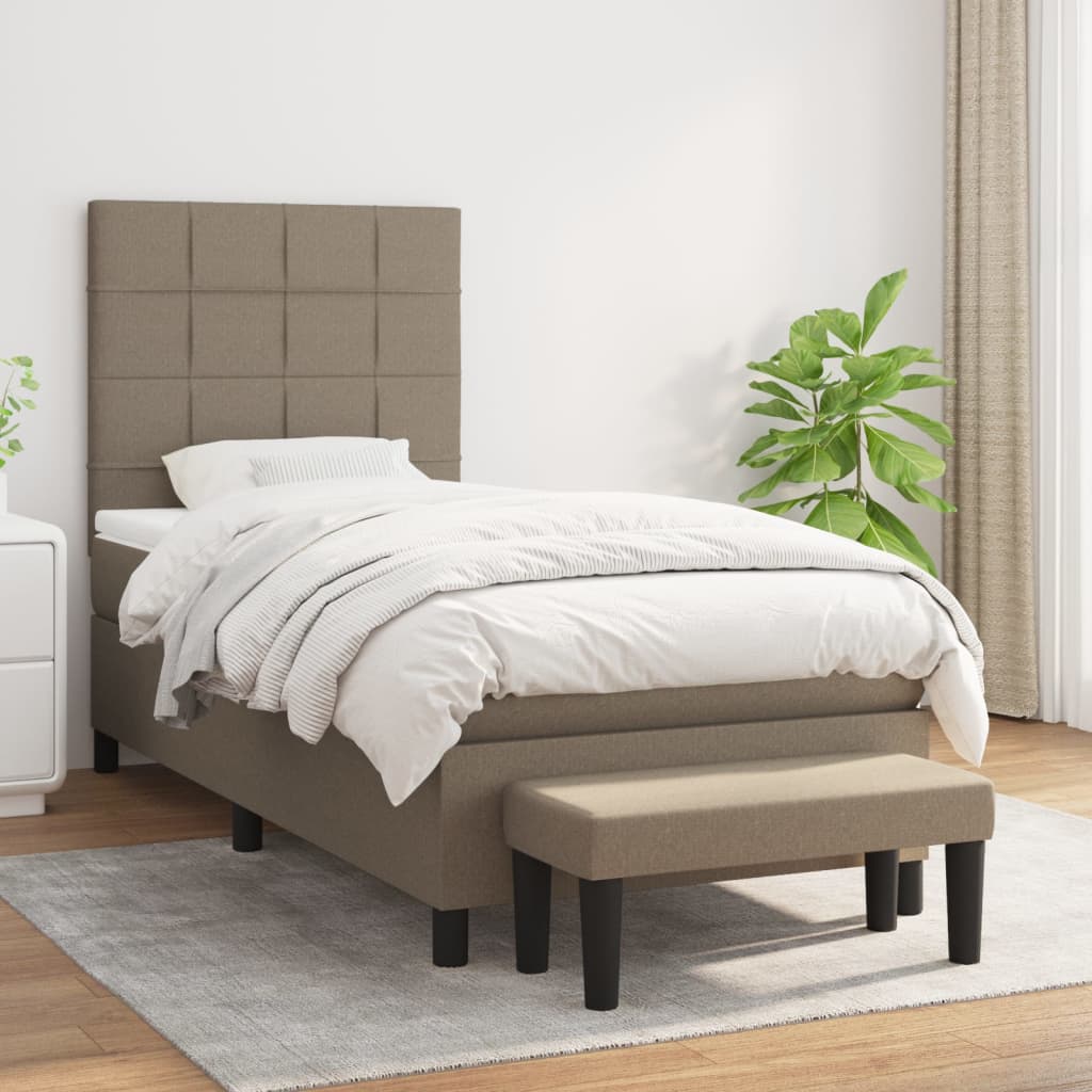 Boxspring Met Matras Stof Taupe 90 x 200 cm Blok met vierkanten