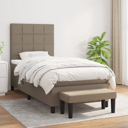 Boxspring Met Matras Stof Taupe 90 x 200 cm Blok met vierkanten