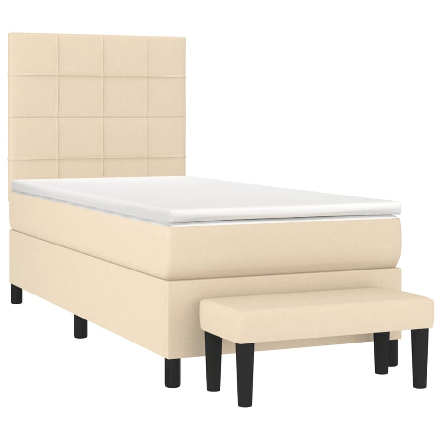 Boxspring Met Matras Stof Kleurig Crème 90 x 200 cm Blok met vierkanten