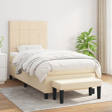 Boxspring Met Matras Stof Kleurig Crème 90 x 200 cm Blok met vierkanten