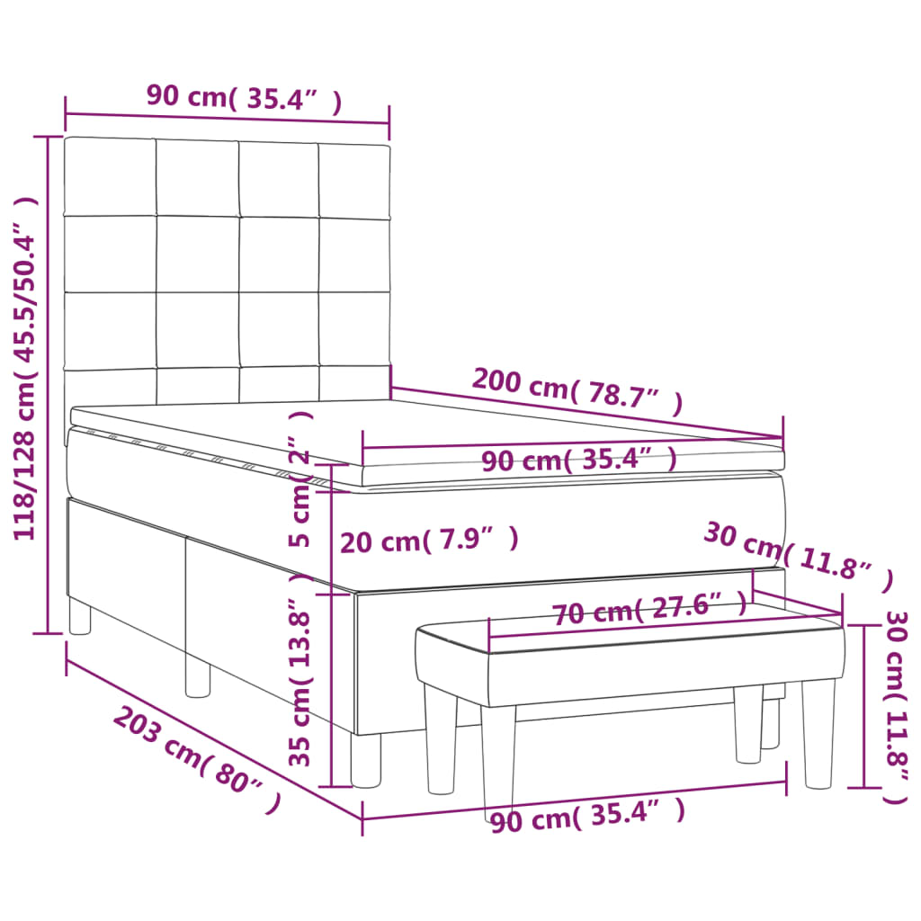 Boxspring Met Matras Stof Blauw 90 x 200 cm Blok met vierkanten