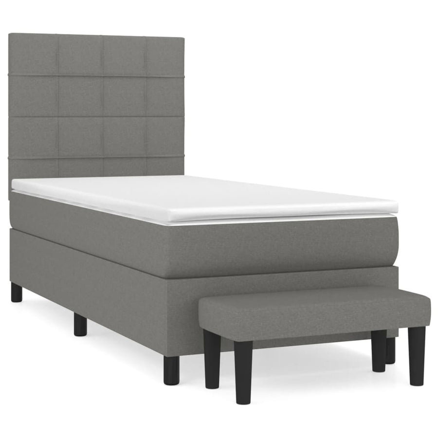 Boxspring Met Matras Stof Donkergrijs 100 x 200 cm Blok met vierkanten