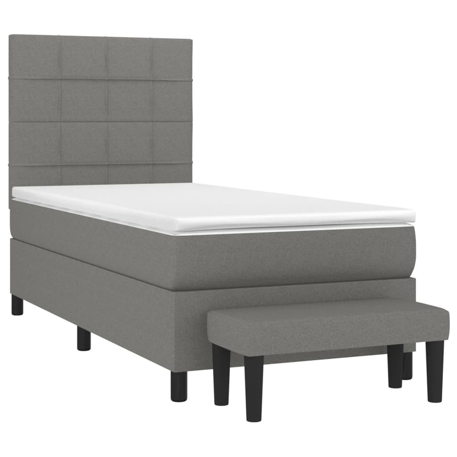 Boxspring Met Matras Stof Donkergrijs 100 x 200 cm Blok met vierkanten