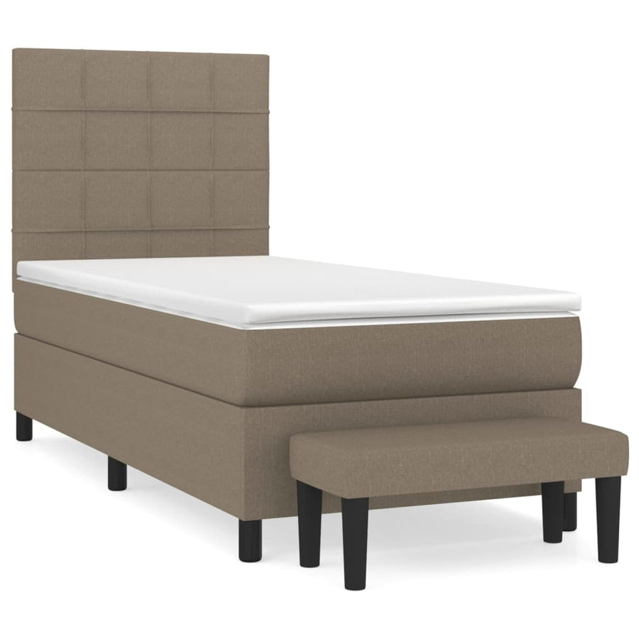 Boxspring Met Matras Stof Taupe 100 x 200 cm Blok met vierkanten