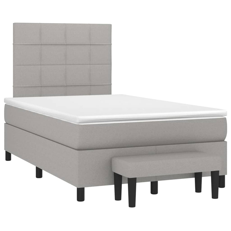 Boxspring Met Matras Stof Lichtgrijs 120 x 200 cm Blok met vierkanten
